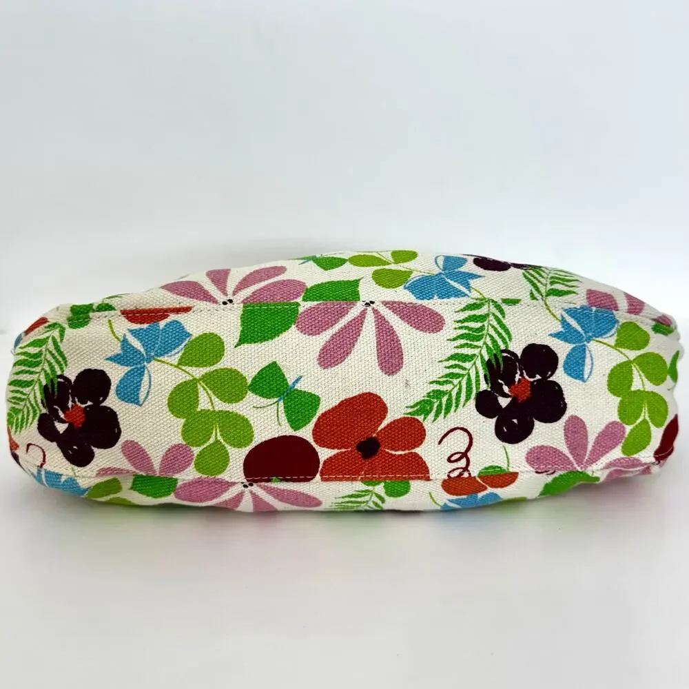 Longchamp Floral Canvas Leather Trim Shoulder Bag Baguette Made in France